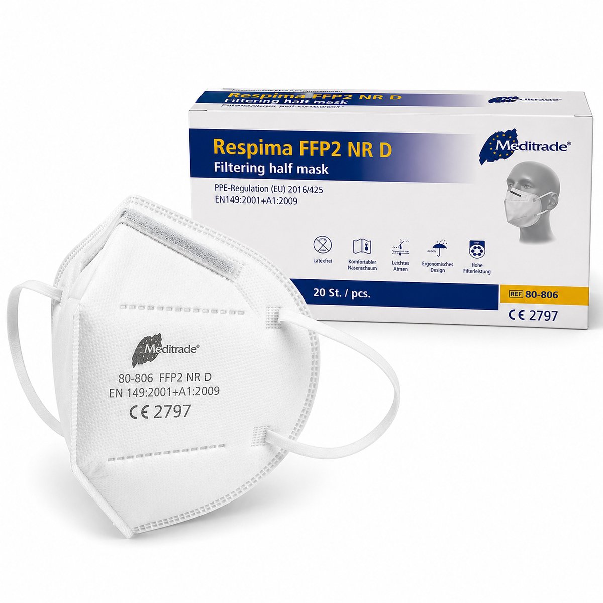 Respima FFP2 NR D Atemschutzmaske KSC001 – 20 Stück – Weiß – Einzeln Verpackt