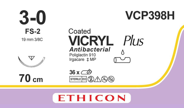 Vicryl Plus Hechtdraad 3-0 FS-2, Violet – VCP398H, 36 stuks