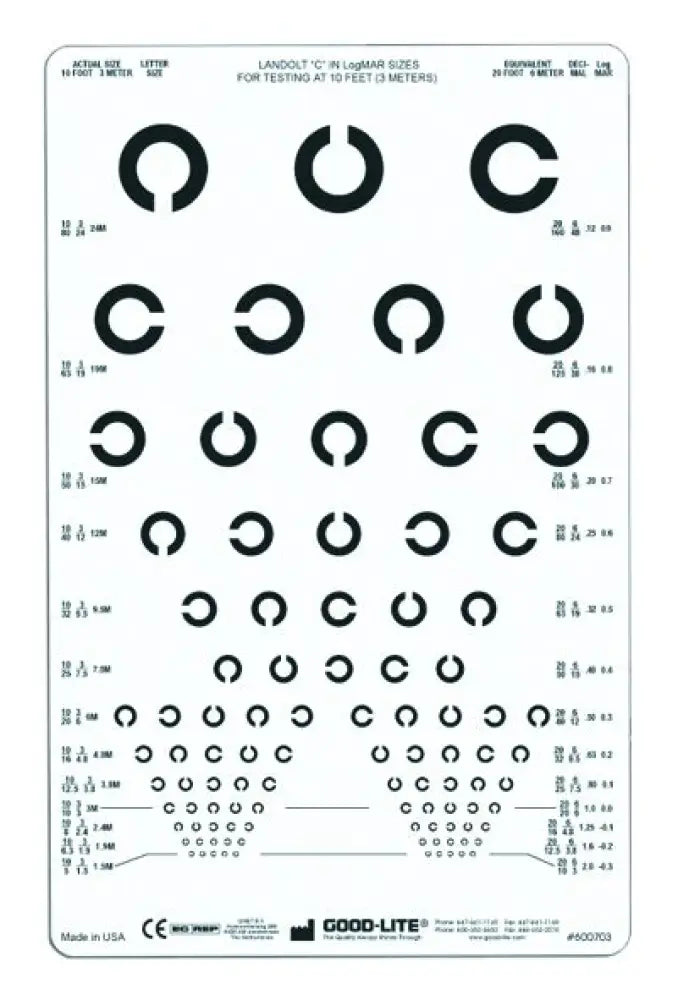 Good-Lite Landolt-Ringe Sehtafel 3 m – lichtdurchlässige Visustesttafel