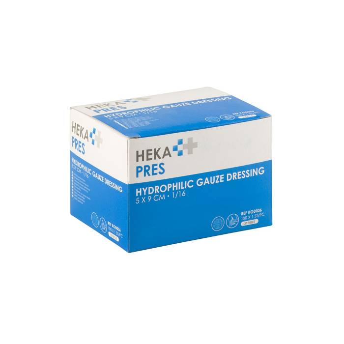 HEKA Sterile Hydrophilic Gauze Compresses 8-Ply – 5 x 9 cm – 100 Pieces