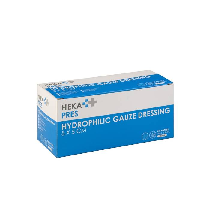HEKA Sterile Hydrophilic Gauze Compresses 12-Ply – 5 x 5 cm – 100 Pieces