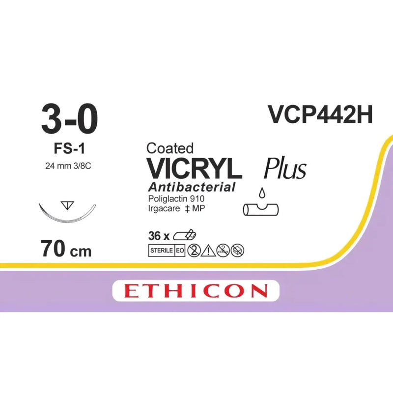 Vicryl Plus hechtdraad ongekleurd 3-0, FS-1 naald, 70 cm, VCP442H, 36 stuks